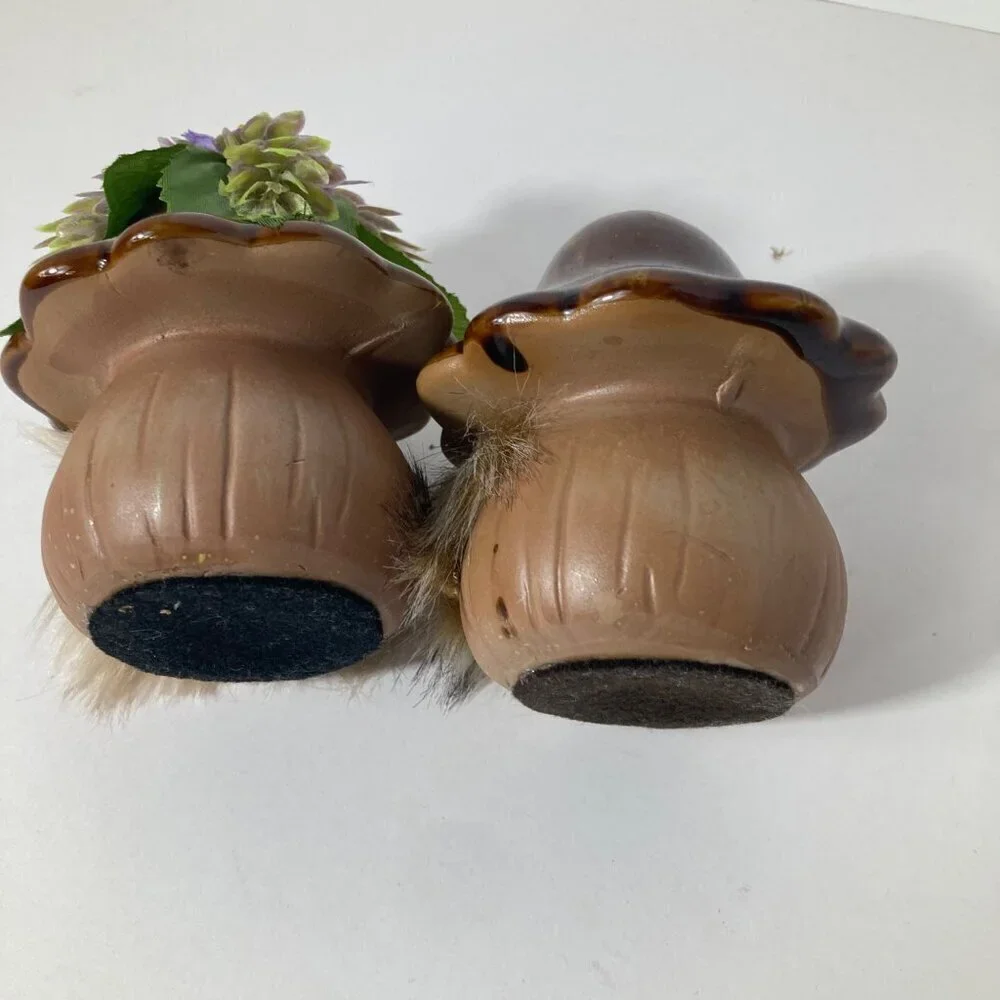 Ceramic Mushroom Gnomes Fairy‎ Flower Garden -2 Brown Purple Orange 3 x 4